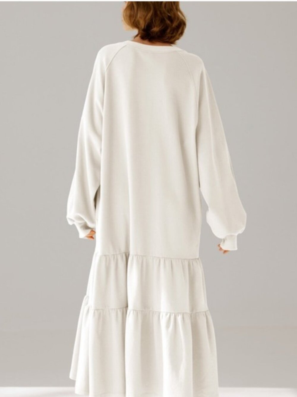 NAP Loungewear Cream Long Sleeve Cotton Tiered Sweatshirt Dress in Women's Large - Picture 9 of 14